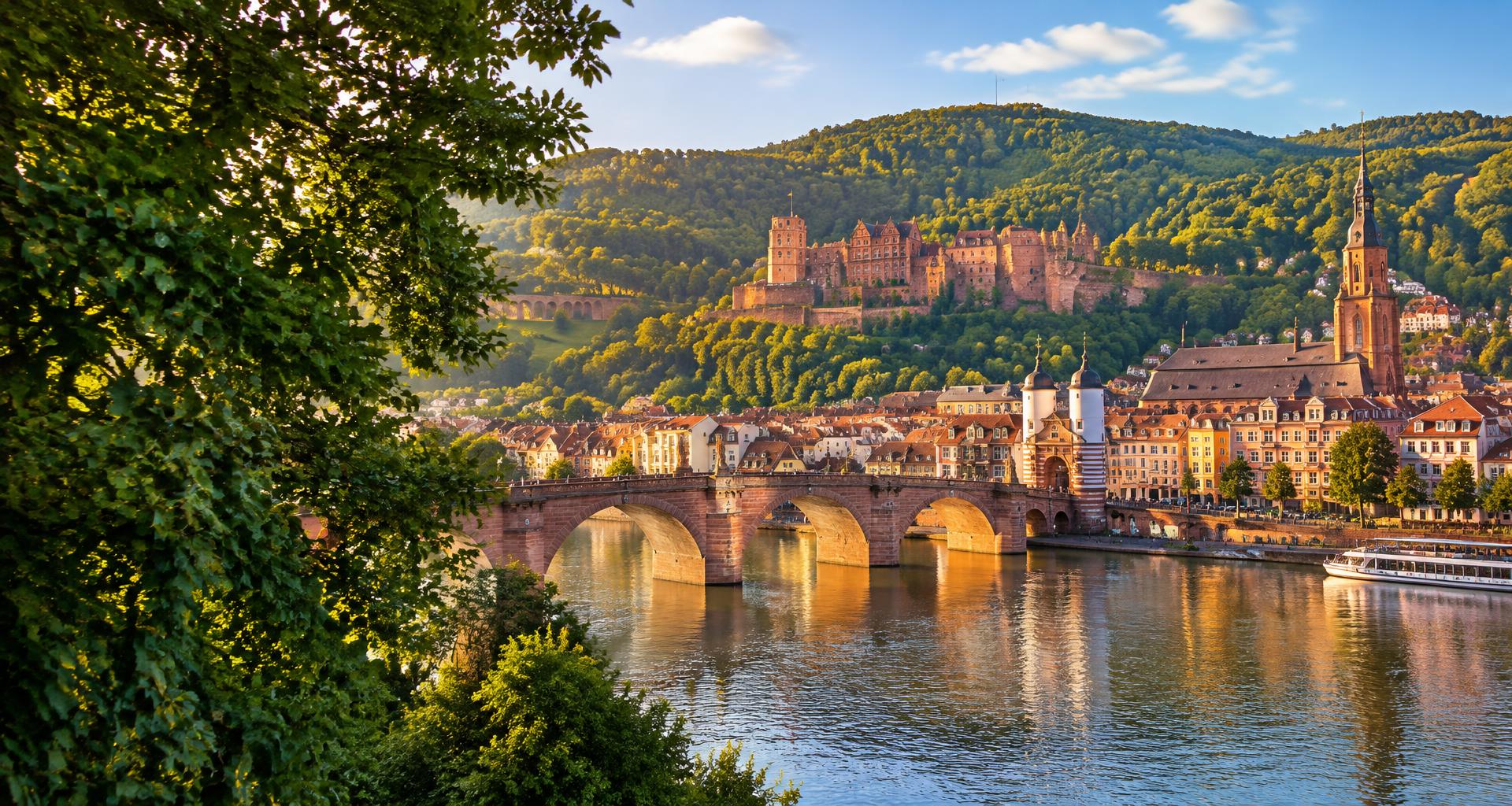 Heidelberg’s historic bridge and German town beside the Neckar river